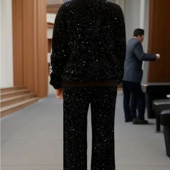 All Over Glitter Sequin Full Zip Jacket and Straight Leg Pant Tracksuit - Picture 2 of 4